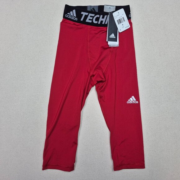 Adidas TechFit Base Compression Training Workout Stretch ¾ Pants Red/Black Sz S - Picture 1 of 4
